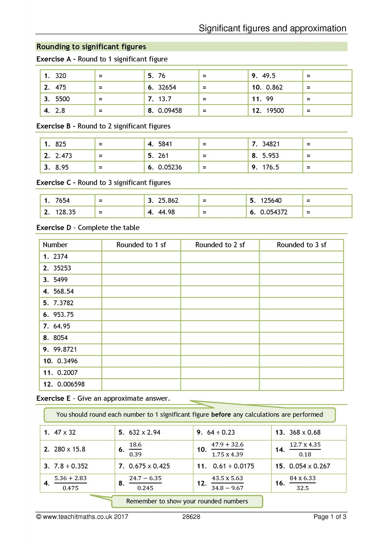 Significant figures and estimation For Significant Figures Worksheet Answers
