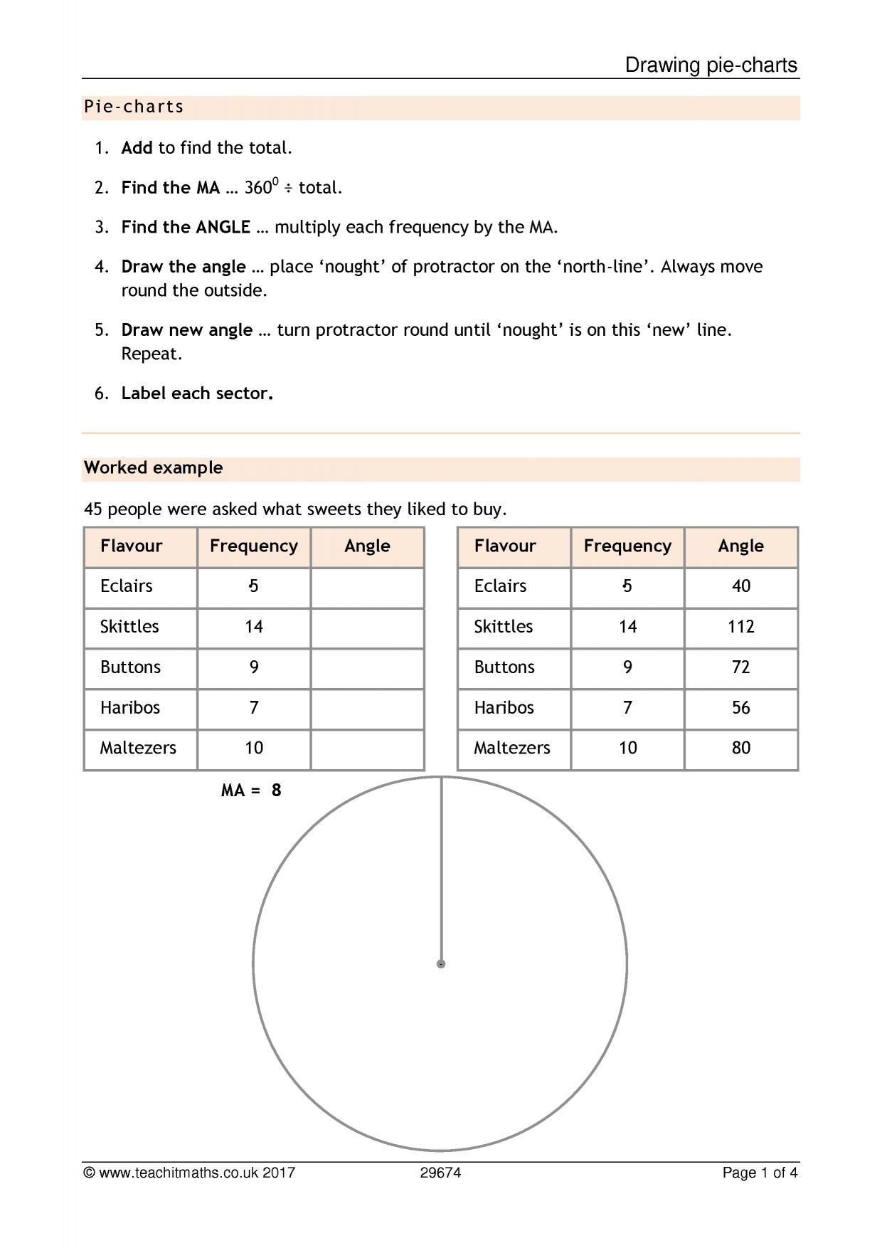 How To Draw A Pie Chart Using A Protractor