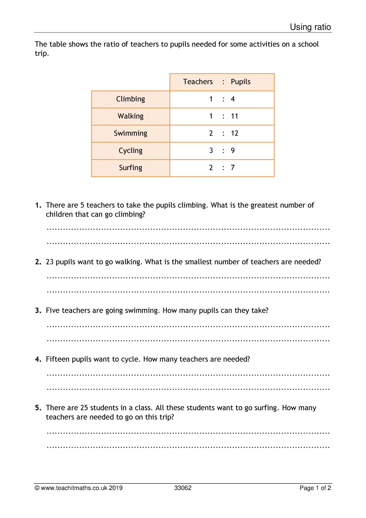 KS11  Ratio and proportion  Teachit Maths Throughout Ratio And Proportion Worksheet Pdf