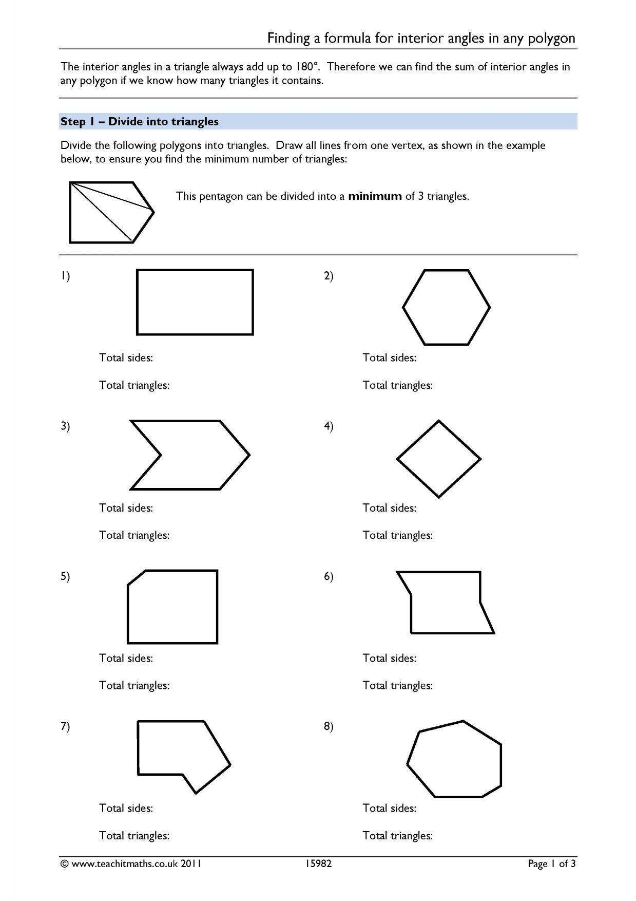 Finding a formula for interior angles in any polygon For Angles Of Polygon Worksheet