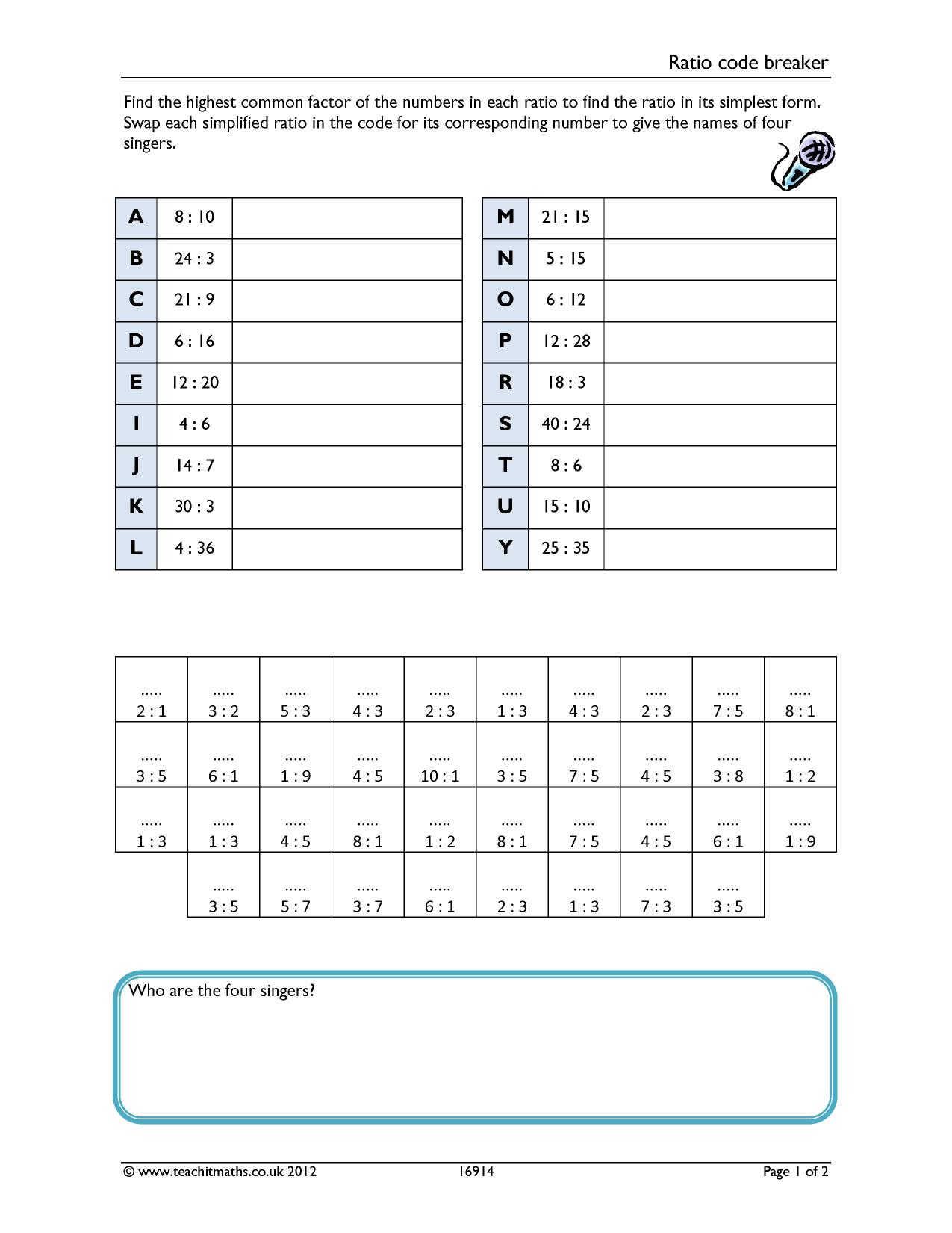 KS11  Ratio and proportion  Teachit Maths For Ratios And Proportions Worksheet